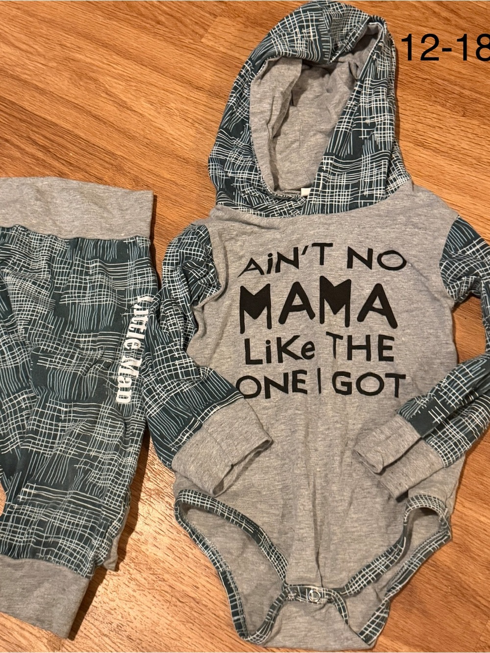 Amazon Grey and Teal Hooded Baby Bodysuit & Pants Matching Set